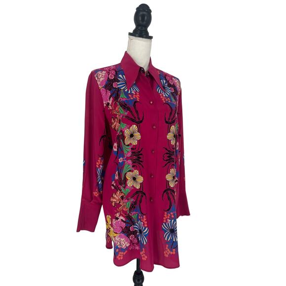 ETRO Silk Floral Print Longline Button-Down Tunic Shirt – Size 42 - Picture 8 of 13